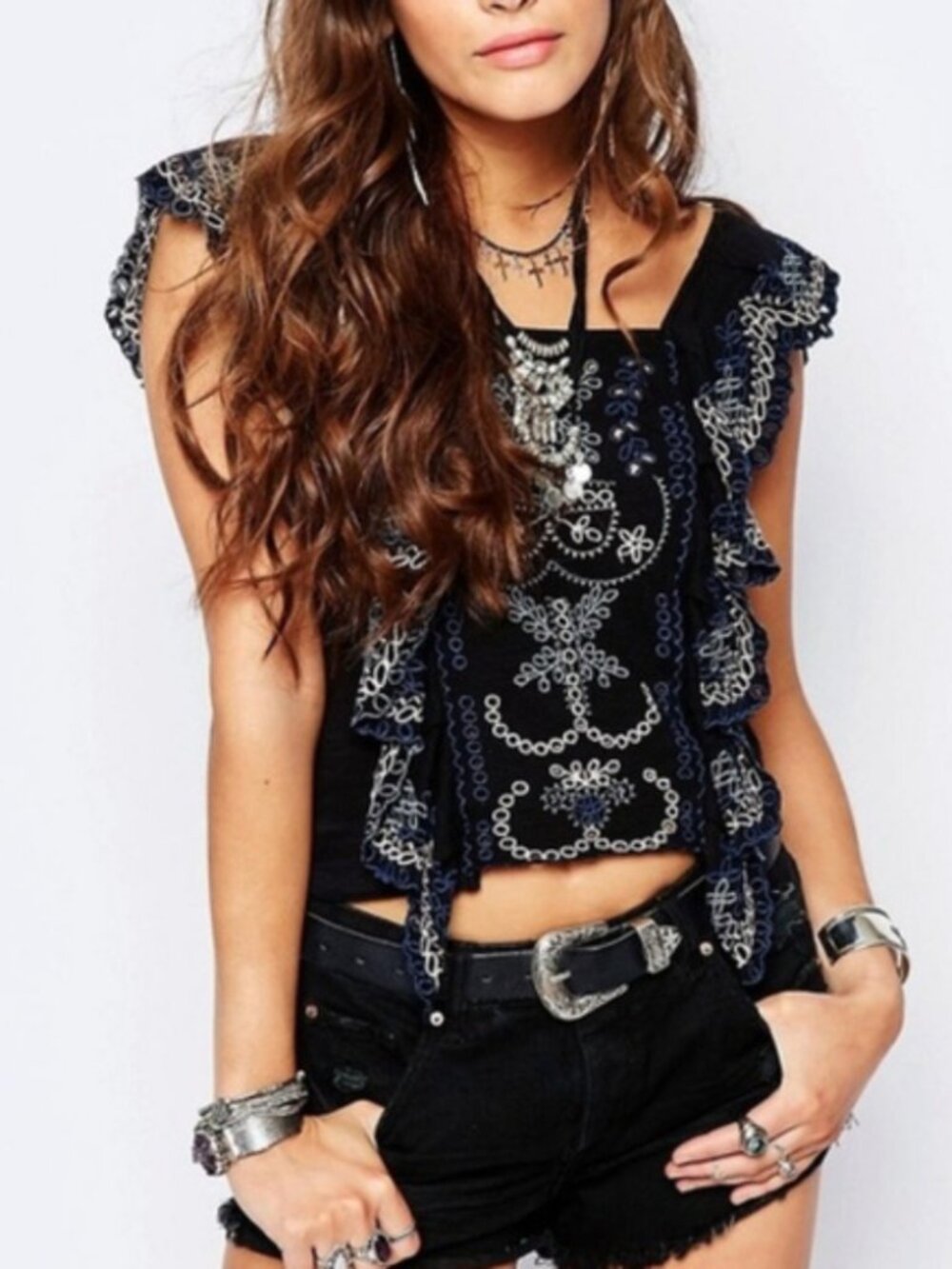 Free People Shake Baby Shake Embroidered Ruffle Top Size XS